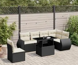 vidaXL Set canapele de grădină cu perne, 7 piese, negru, poliratan