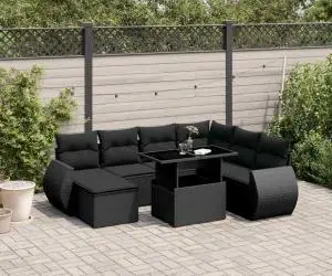 vidaXL Set mobilier de grădină cu perne, 8 piese, negru, poliratan