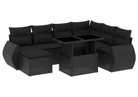 Set mobilier de grădină cu perne, 8 piese, negru, poliratan - 2/5