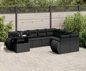 vidaXL Set canapele de grădină cu perne, 10 piese, negru, poliratan