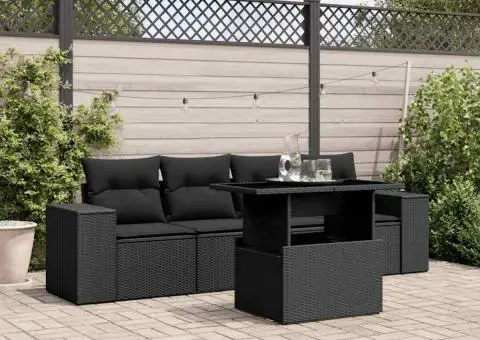 Set mobilier de grădină cu perne, 5 piese, negru, poliratan - 1/5