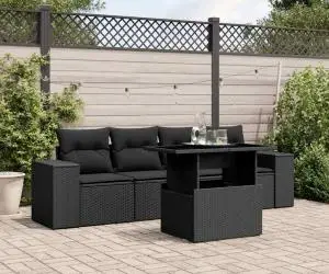 vidaXL Set mobilier de grădină cu perne, 5 piese, negru, poliratan