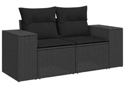 Set mobilier de grădină cu perne, 5 piese, negru, poliratan - 3/5