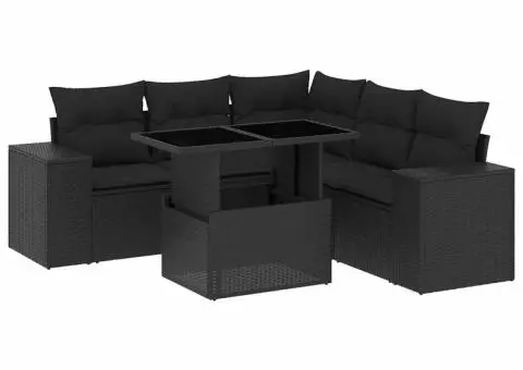Set mobilier de grădină cu perne, 6 piese, negru, poliratan - 2/5