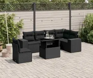 vidaXL Set canapele de grădină cu perne, 7 piese, negru, poliratan