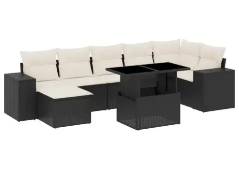 Set mobilier de grădină cu perne, 8 piese, negru, poliratan - 2/5