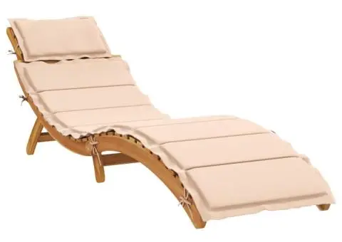 Șezlonguri cu perne, 2 buc., bej, lemn masiv de acacia - 5/5