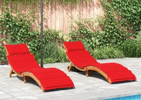 Șezlonguri cu perne, 2 buc., roșu, lemn masiv de acacia - 1/5