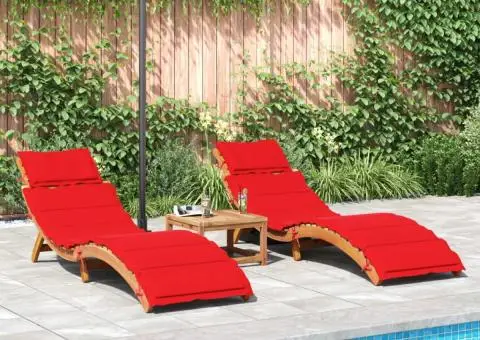 Șezlonguri cu perne, 2 buc., roșu, lemn masiv de acacia - 3/5