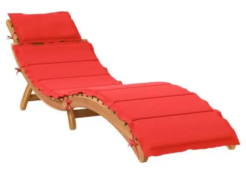 Șezlonguri cu perne, 2 buc., roșu, lemn masiv de acacia - 5/5
