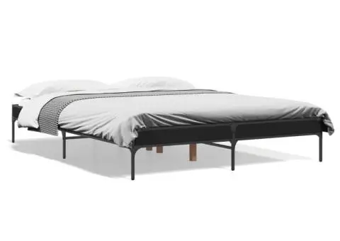 Cadru de pat, negru, 160x200 cm, lemn prelucrat și metal - 2/5