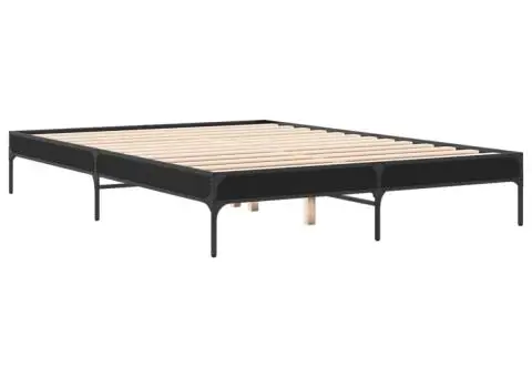 Cadru de pat, negru, 160x200 cm, lemn prelucrat și metal - 3/5