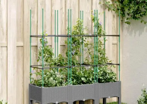 Jardinieră de grădină cu spalier gri deschis 120x40x142,5 cm PP - 1/5