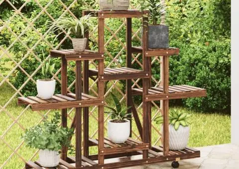 Suport pentru flori cu roți, 110x25x101 cm, lemn masiv de brad - 1/5