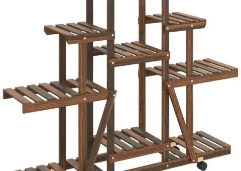 Suport pentru flori cu roți, 110x25x101 cm, lemn masiv de brad - 2/5