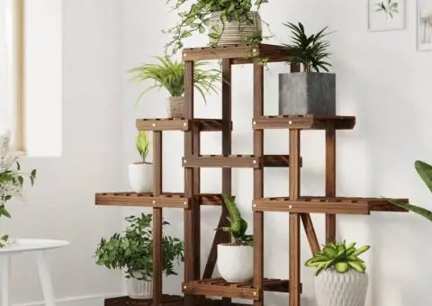 Suport pentru flori cu roți, 110x25x101 cm, lemn masiv de brad - 3/5