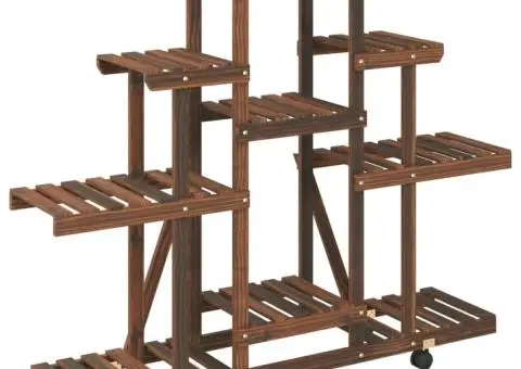 Suport pentru flori cu roți, 110x25x101 cm, lemn masiv de brad - 4/5