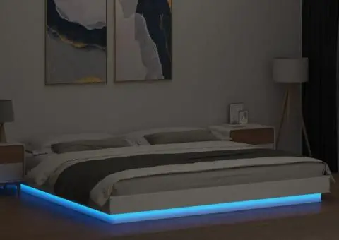 Cadru de pat cu lumini LED, alb, 200x200 cm, lemn prelucrat - 4/5