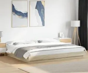vidaXL Cadru de pat cu LED stejar sonoma 200x200 cm lemn prelucrat
