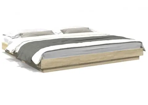 Cadru de pat cu LED stejar sonoma 200x200 cm lemn prelucrat - 2/5