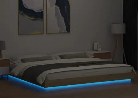 Cadru de pat cu LED stejar sonoma 200x200 cm lemn prelucrat - 4/5