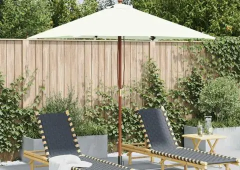 Umbrelă de soare, exterior, stâlp lemn, 150x200 cm, nisipiu - 1/5