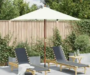 vidaXL Umbrelă de soare, exterior, stâlp lemn, 150x200 cm, nisipiu