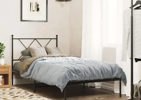 Cadru de pat metalic cu tăblie, negru, 90x190 cm - 1/5