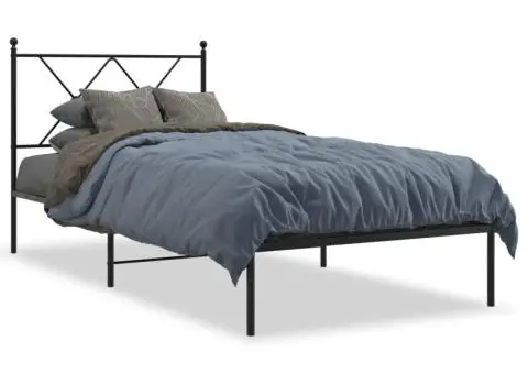 Cadru de pat metalic cu tăblie, negru, 90x190 cm - 2/5