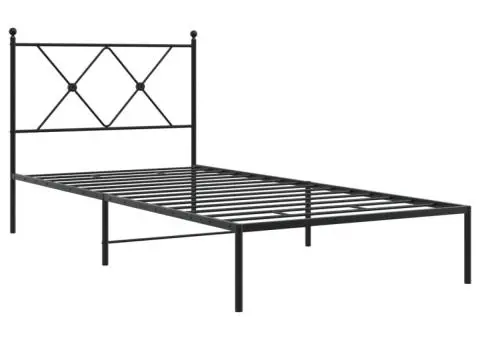 Cadru de pat metalic cu tăblie, negru, 90x190 cm - 3/5