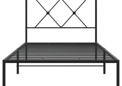 Cadru de pat metalic cu tăblie, negru, 90x190 cm - 4/5