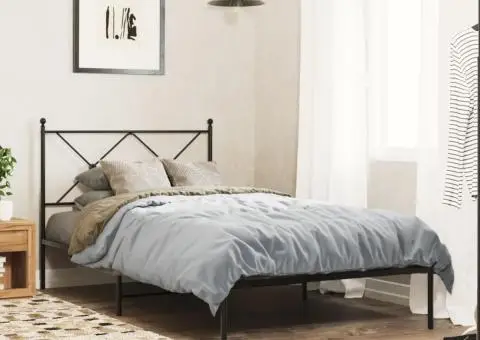 Cadru de pat metalic cu tăblie, negru, 100x190 cm - 1/5