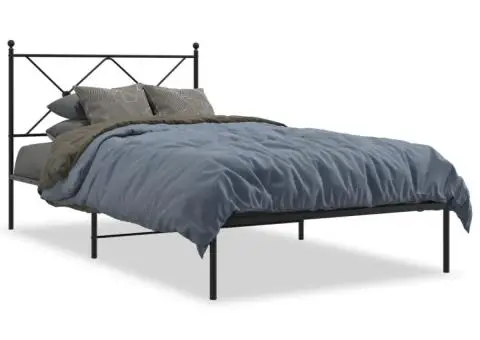 Cadru de pat metalic cu tăblie, negru, 100x190 cm - 2/5