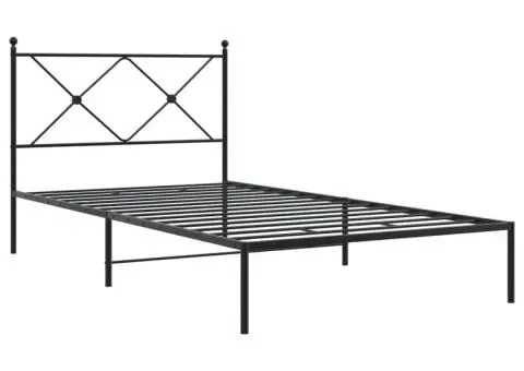Cadru de pat metalic cu tăblie, negru, 100x190 cm - 3/5
