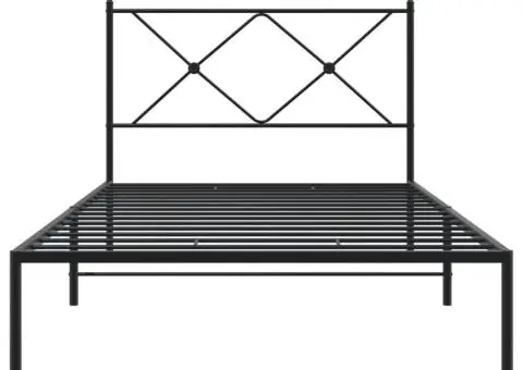 Cadru de pat metalic cu tăblie, negru, 100x190 cm - 4/5