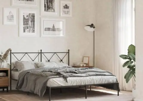 Cadru de pat metalic cu tăblie, negru, 160x200 cm - 1/5