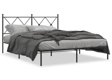 Cadru de pat metalic cu tăblie, negru, 160x200 cm - 2/5