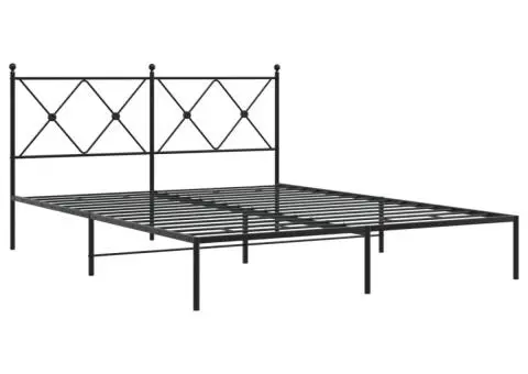 Cadru de pat metalic cu tăblie, negru, 160x200 cm - 3/5