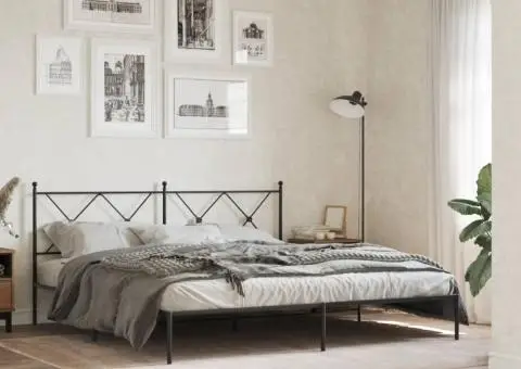 Cadru de pat metalic cu tăblie, negru, 183x213 cm - 1/5