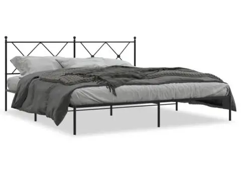 Cadru de pat metalic cu tăblie, negru, 183x213 cm - 2/5