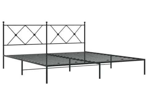 Cadru de pat metalic cu tăblie, negru, 183x213 cm - 3/5