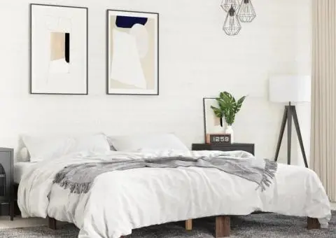 Cadru de pat, stejar maro, 200x200 cm, lemn prelucrat și metal - 1/5