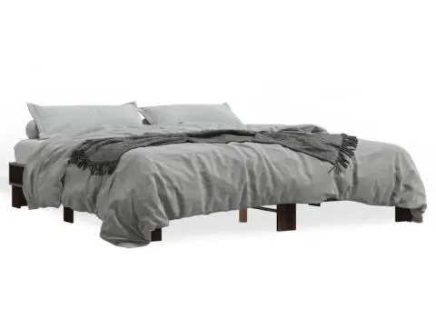 Cadru de pat, stejar maro, 200x200 cm, lemn prelucrat și metal - 2/5