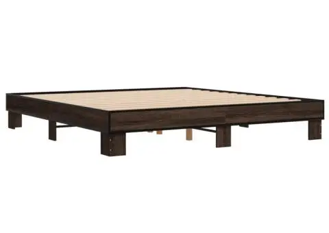 Cadru de pat, stejar maro, 200x200 cm, lemn prelucrat și metal - 3/5