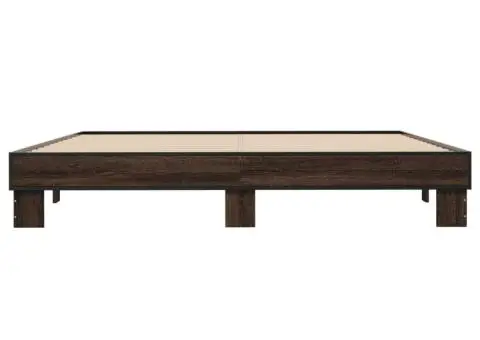 Cadru de pat, stejar maro, 200x200 cm, lemn prelucrat și metal - 4/5