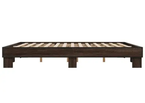 Cadru de pat, stejar maro, 200x200 cm, lemn prelucrat și metal - 5/5