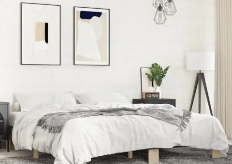 Cadru de pat, stejar sonoma, 180x200cm, lemn prelucrat și metal - 1/5