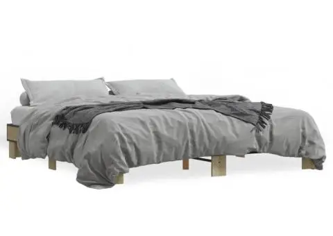 Cadru de pat, stejar sonoma, 180x200cm, lemn prelucrat și metal - 2/5