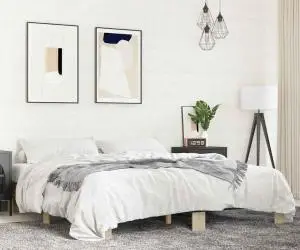 vidaXL Cadru de pat, stejar sonoma, 160x200cm, lemn prelucrat și metal