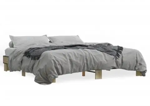 Cadru de pat, stejar sonoma, 160x200cm, lemn prelucrat și metal - 2/5